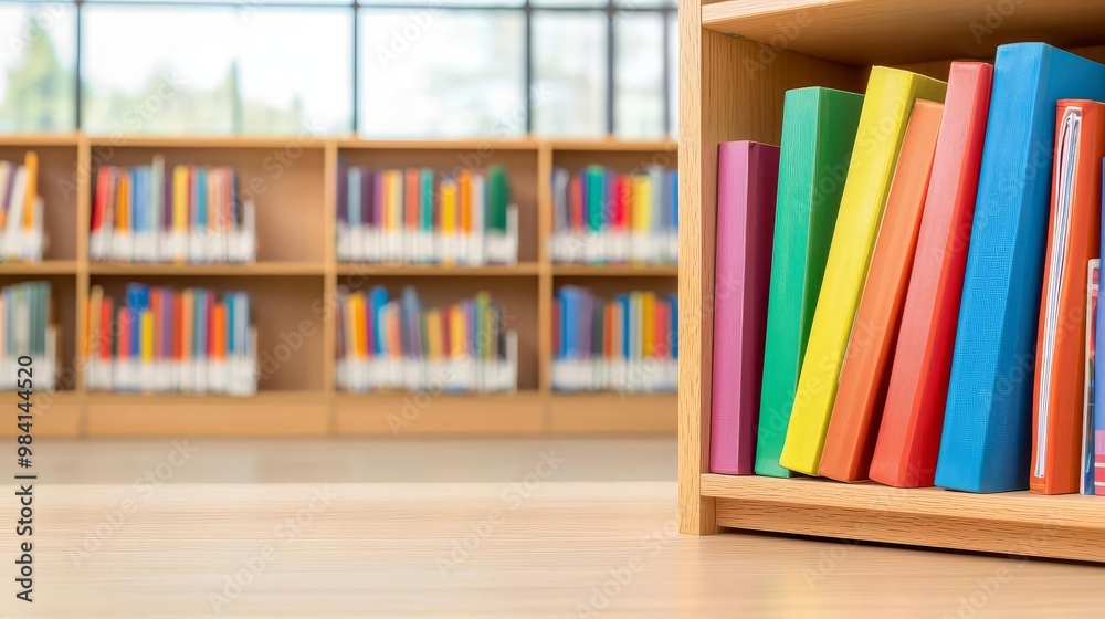 Library Books neatly displayed in a brightly lit corner of a school library Library Books neatly displayed in a brightly lit corner of a school library
