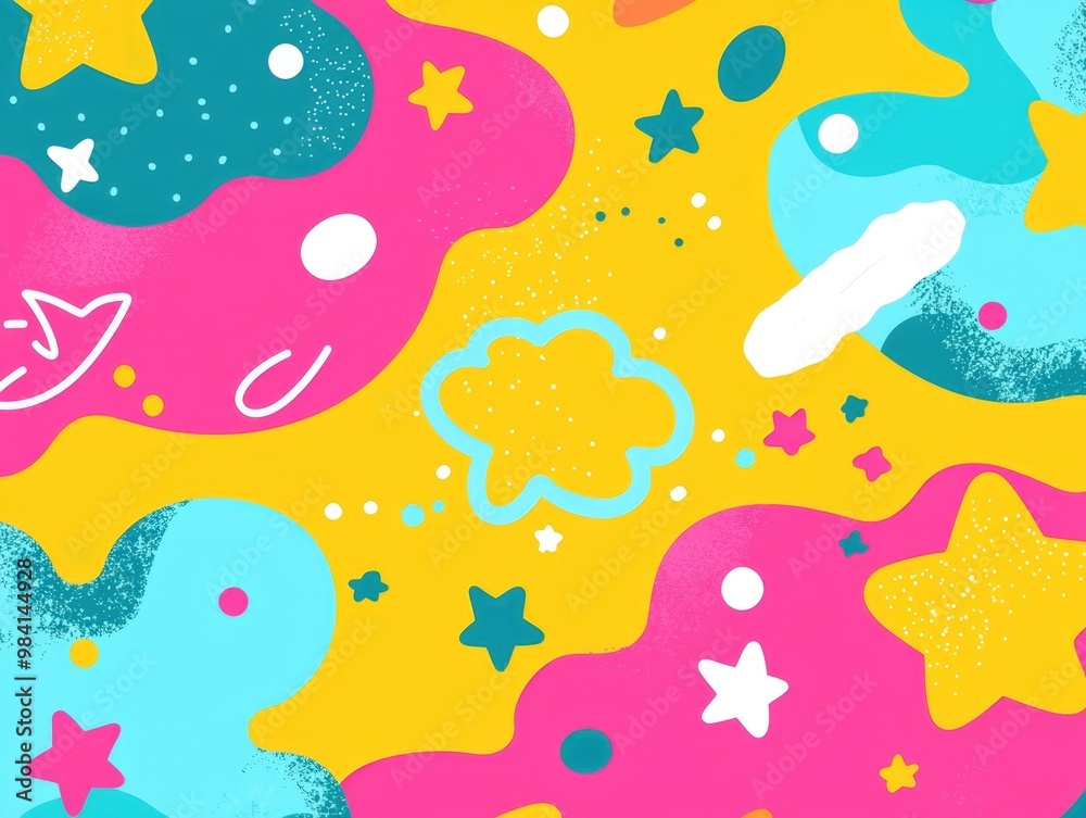 Colorful and Playful Cartoonish Background With Whimsical Shapes and Patterns