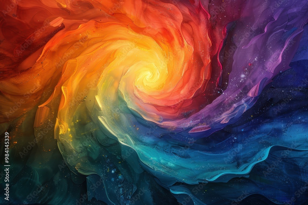 Obraz premium A colorful swirl of paint with a bright yellow center