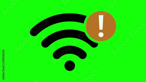 Bad network, problem with wifi. Loss of server signal. Wifi icon. Internet error. Animation on green background