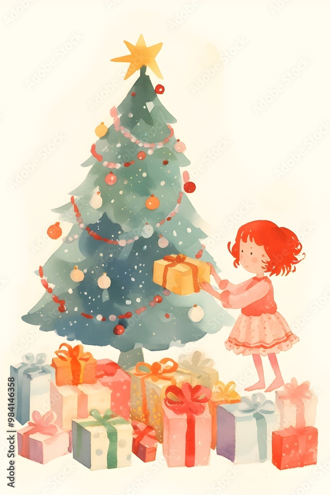 Christmas Tree Merry Christmas Illustration Children's story book art style, watercolor artwork, Greeting card, banner wallpaper HD, Hand drawn, Xmas, snowing, wall art, printable, card Christmas Tree Merry Christmas Illustration Children's story book art style, watercolor artwork, Greeting card, banner wallpaper HD, Hand drawn, Xmas, snowing, wall art, printable, card