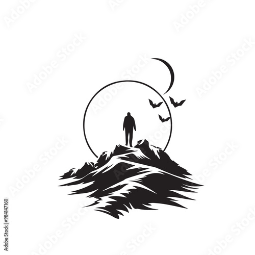 Hill Walking Vector Art, Icons, and Graphics isolated on white background photo