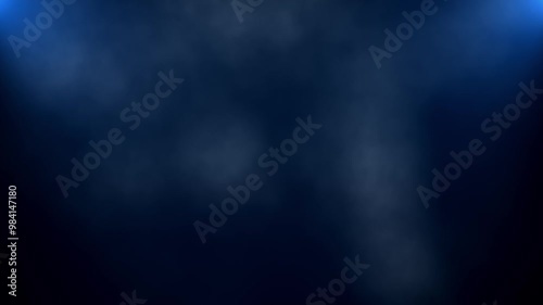 Abstract background. Two highlights with dark blue background and white smoke from below. 4k Smoke and fog on Blue background.