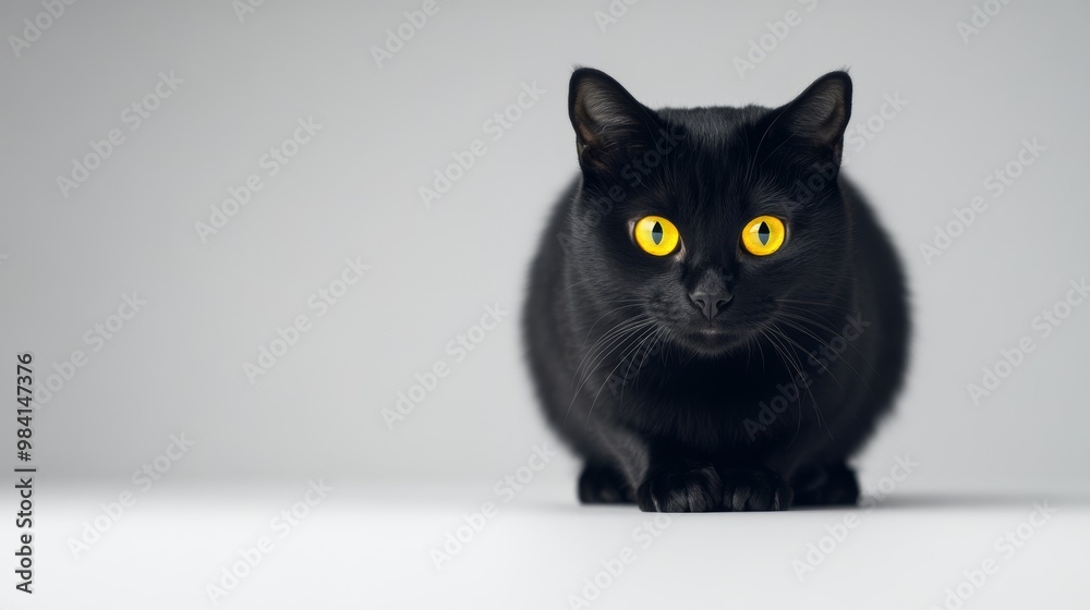 Black cat with glowing yellow eyes and an arched back isolated on white background iconic Halloween imagery with high contrast Black cat with glowing yellow eyes and an arched back isolated on white background iconic Halloween imagery with high contrast