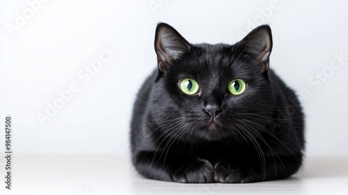 Black Halloween cat with arched back sharp green eyes and raised fur isolated on white background minimalist spooky vibe perfect for seasonal designs 