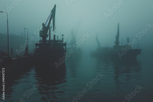 Foggy and misty day with a few boats in the water