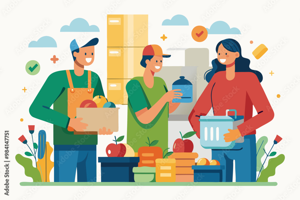 Community volunteering at food bank with minimalist design for charitable and social causes Community volunteering at food bank with minimalist design for charitable and social causes