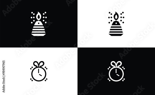 silhouette icon, interior elements black and white christmas elements