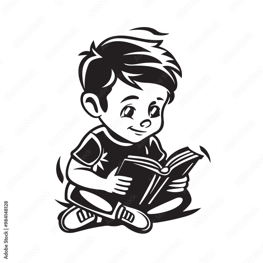 Cute Kid Reading A Book stock image Vector on transparent background Cute Kid Reading A Book stock image Vector on transparent background