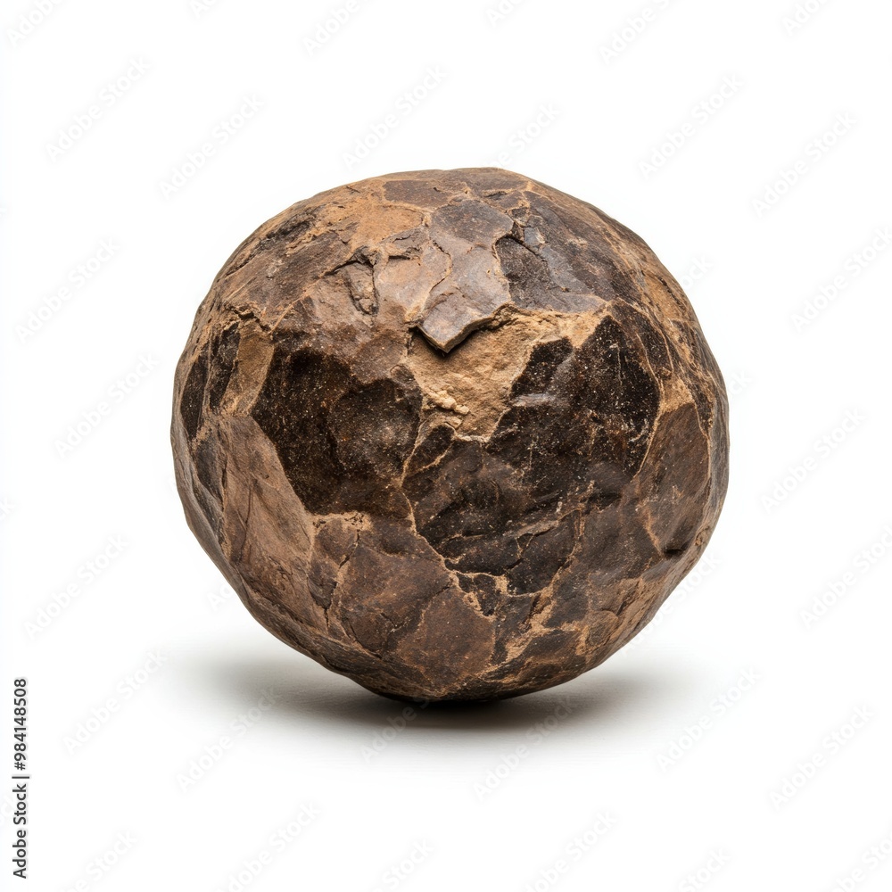 Close-up of a single dried monk fruit ball with rustic brown surface and natural imperfections isolated on white background Close-up of a single dried monk fruit ball with rustic brown surface and natural imperfections isolated on white background