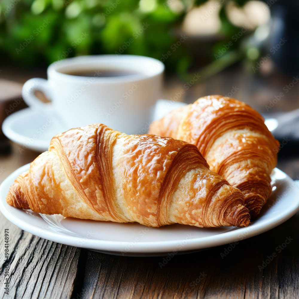 perfect breakfast with coffee and croissants perfect breakfast with coffee and croissants