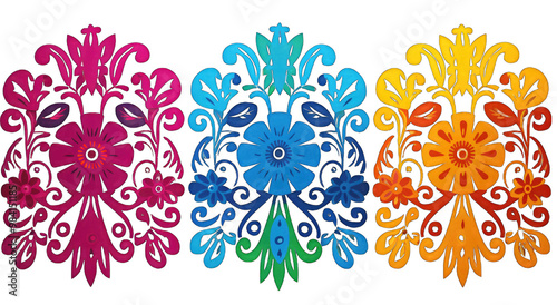 3d three set of Papel Picado Party Piece on white background