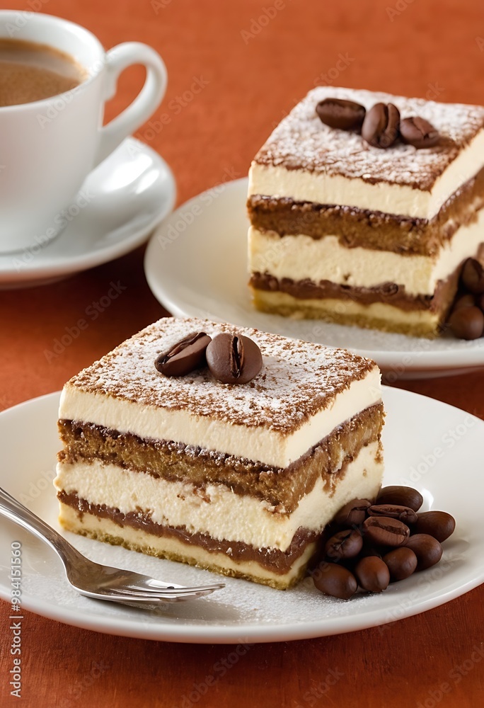 A piece of Traditional Italian dessert Tiramisu with berries A piece of Traditional Italian dessert Tiramisu with berries