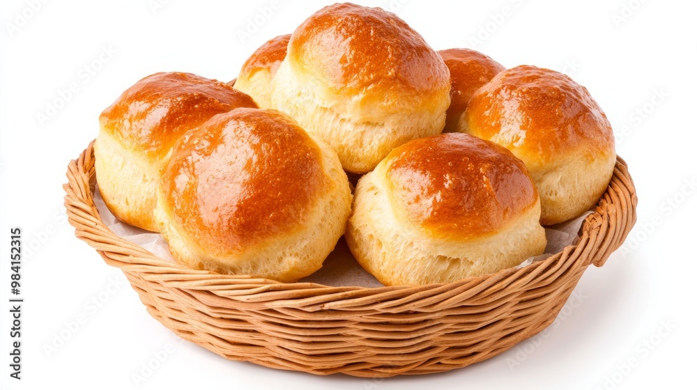 Fluffy dinner rolls with a golden crust arranged in a basket isolated on white background essential Thanksgiving bread option Fluffy dinner rolls with a golden crust arranged in a basket isolated on white background essential Thanksgiving bread option