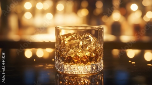 Wallpaper Mural A golden bourbon drink served in a stylish crystal tumbler, with light reflections on the surface Torontodigital.ca