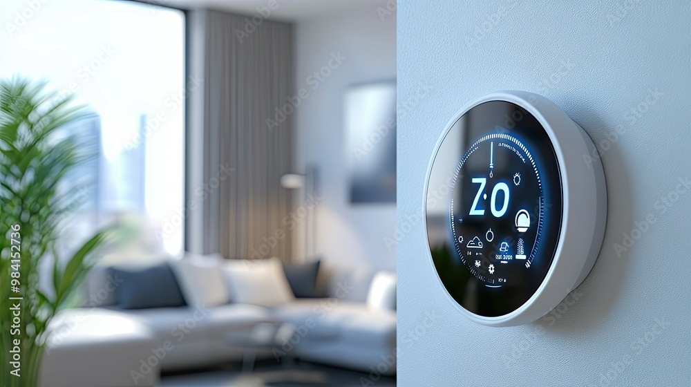 Smart Thermostat Displaying Temperature and Home Automation Settings Smart Thermostat Displaying Temperature and Home Automation Settings