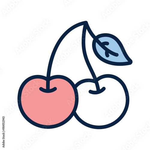 An amazing icon of wild cherries in modern design style, pair of cherries
