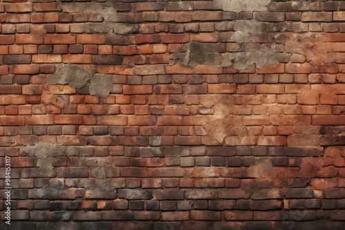 Processed collage of obsolete red brock masonry wall texture. Background for banner, backdrop