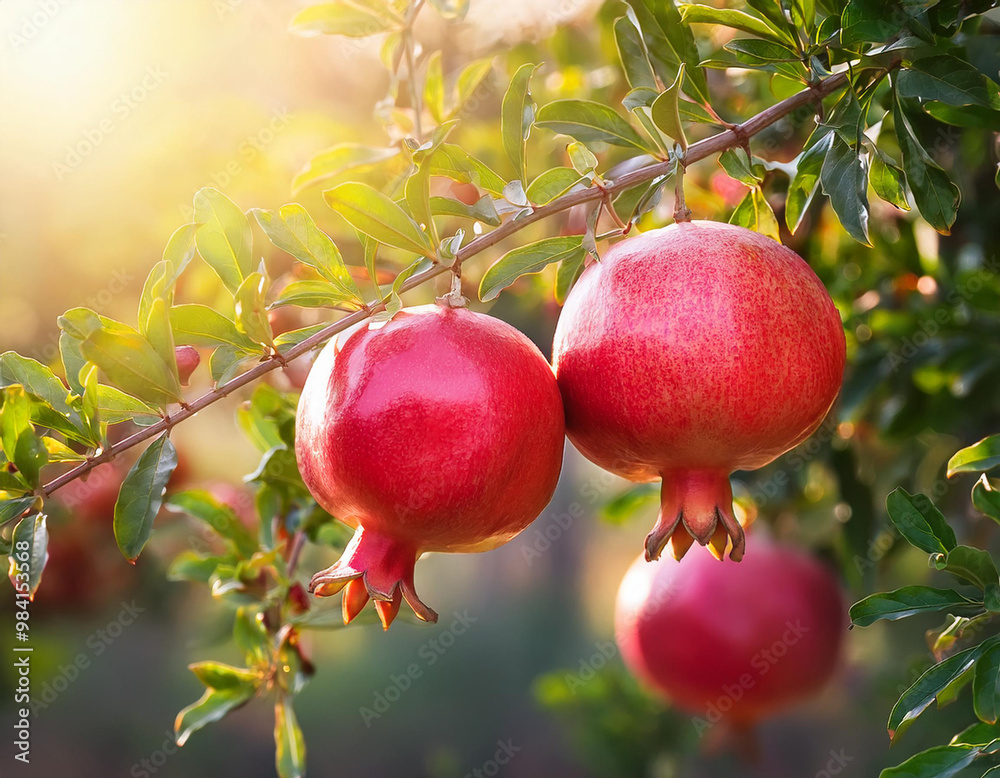 pomegranates on the branch. In the garden. Punica granatum. pomegranates on the branch. In the garden. Punica granatum.