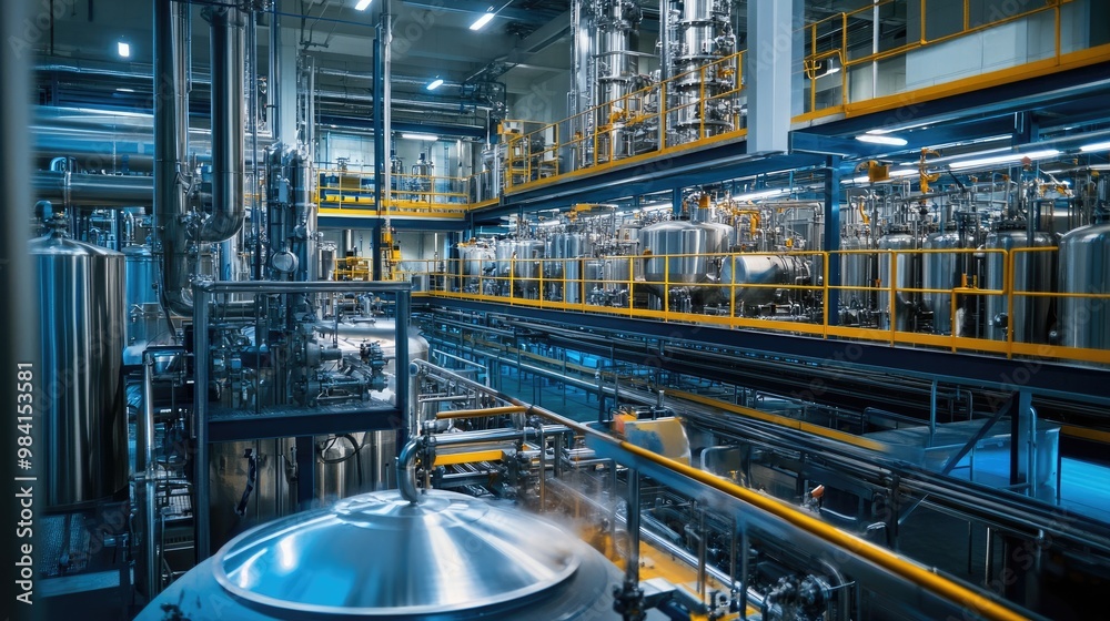 Fototapeta premium A modern industrial plant producing chemicals, with advanced technology and automation