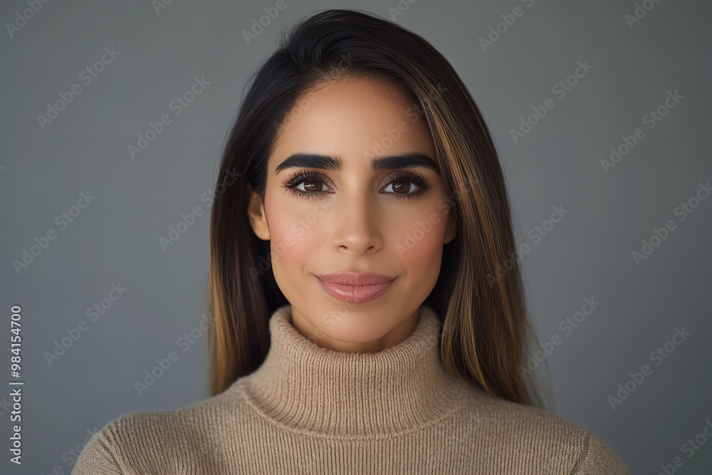 Professional Portrait of a Middle-Aged Hispanic Woman with a Warm Smile, Capturing Confidence and Elegance for Corporate and Business Profiles, Perfect for Leadership, Executive Roles