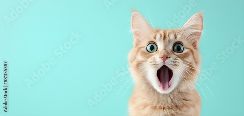 Ginger cat with open mouth, shocked face, minimalist background, watercolor style