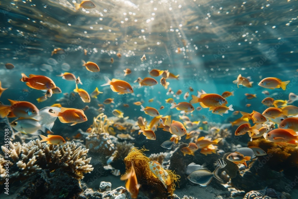 Naklejka premium A school of fish swimming in the ocean