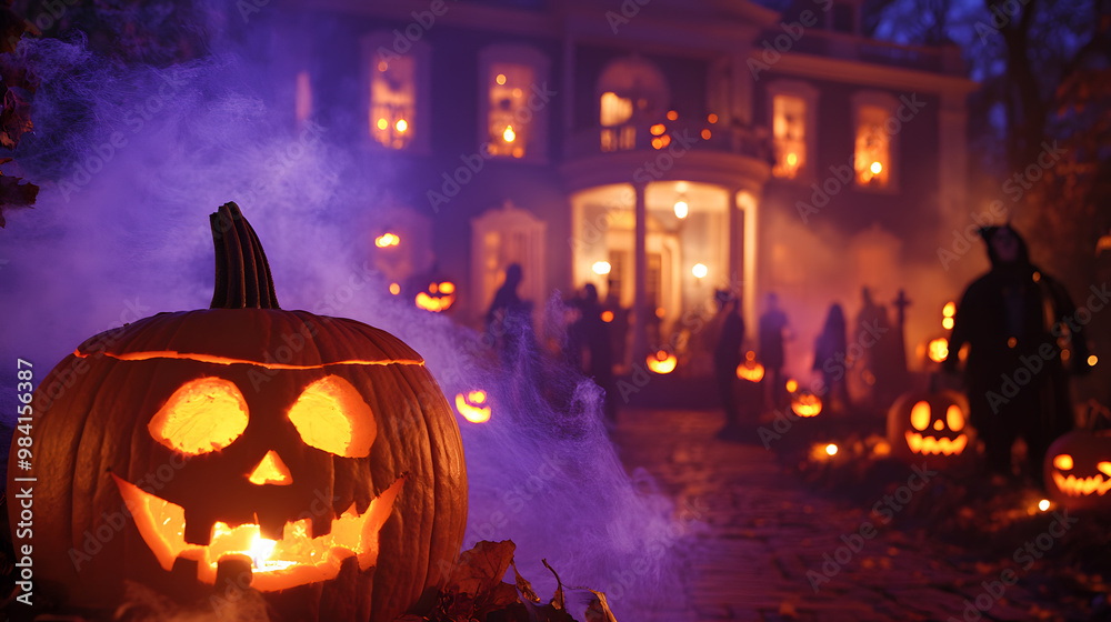 Haunted House Party with Glowing Jack-o'-Lanterns Haunted House Party with Glowing Jack-o'-Lanterns
