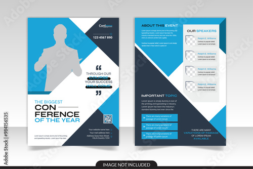 Conference and invitation two page flyer template design. Annual corporate business conference workshop
