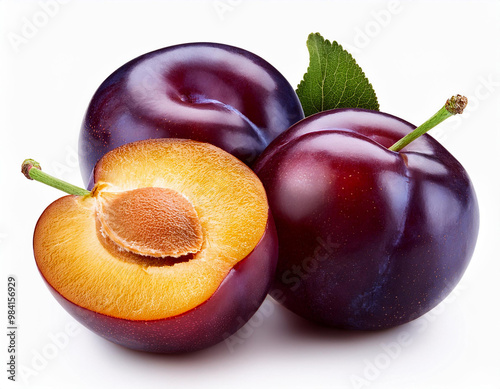 Plums isolated on white background. Studio shot.  photo