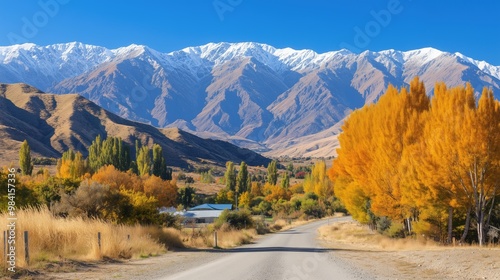 Windy road through a valley with mountains in the background generated AI