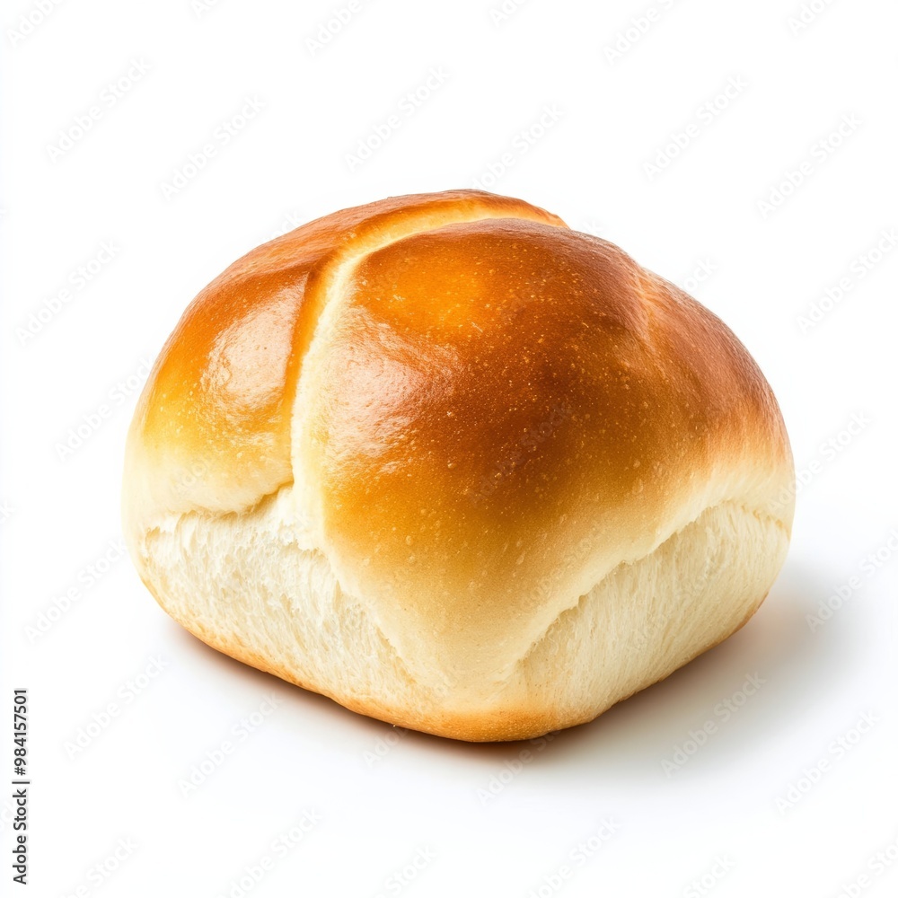 Single golden-brown dinner roll with a soft texture symbolizing Thanksgiving Day isolated on white background Single golden-brown dinner roll with a soft texture symbolizing Thanksgiving Day isolated on white background