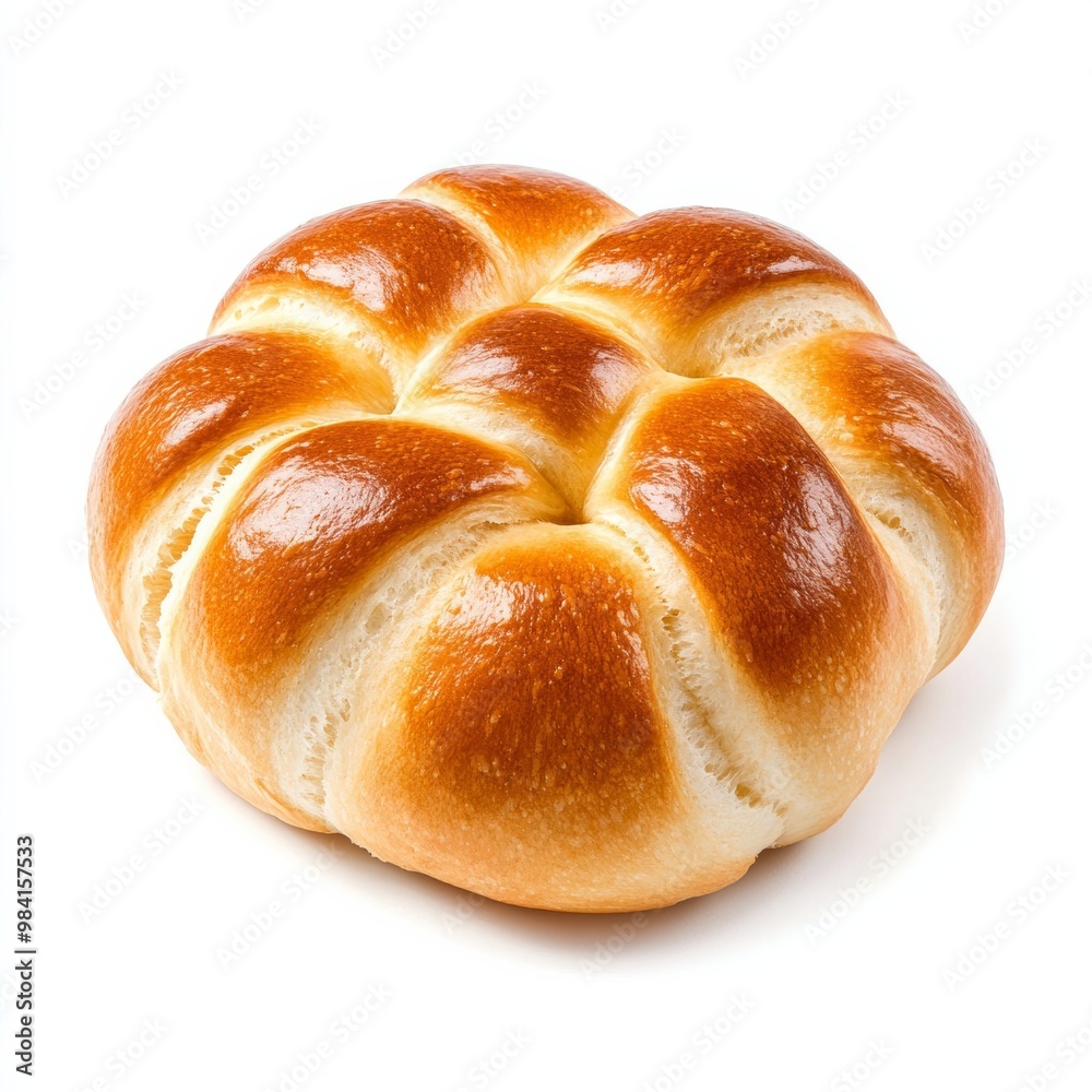 Single golden-brown dinner roll with a soft texture symbolizing Thanksgiving Day isolated on white background Single golden-brown dinner roll with a soft texture symbolizing Thanksgiving Day isolated on white background