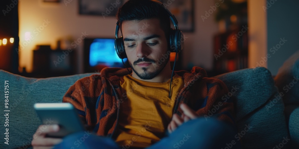A Man Enjoying Music on His Phone A Man Enjoying Music on His Phone
