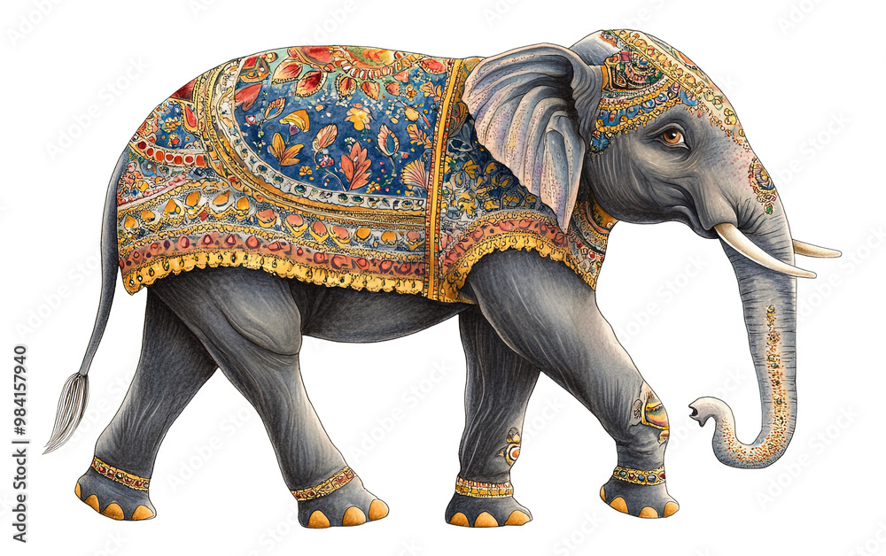 Fototapeta premium Indian elephant isolated on white or transparent background