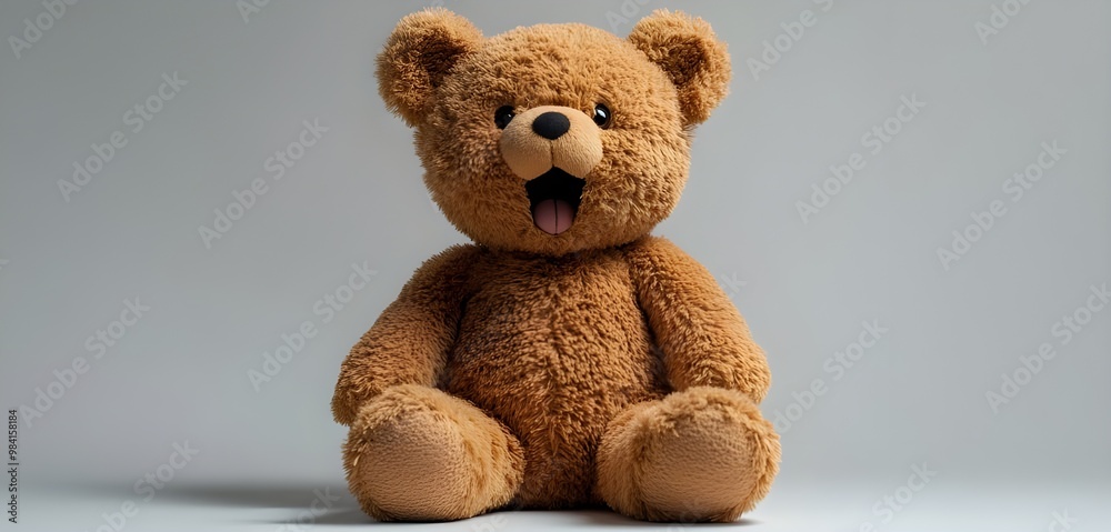 a brown teddy bear with its tongue out
a brown teddy bear with its tongue out
