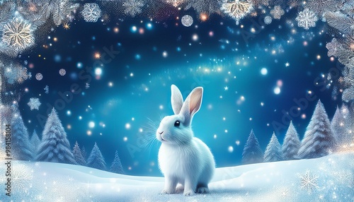 white rabbit with a christmas tree