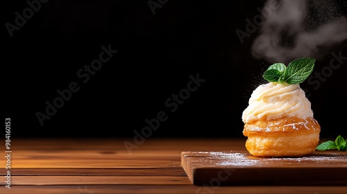 Craquelin cream puff filled with earl grey ice cream from Paris France photo