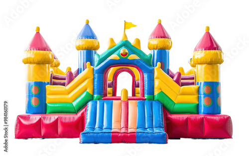 Big colorful bouncy castl isolated on white or transparent background
