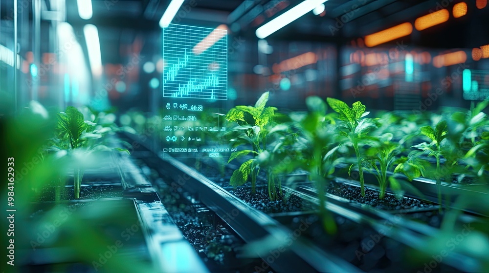 A close-up shot of advanced plant cultivation technology, with holographic displays projecting real-time metrics on growth and health, focusing on the precision of the narrow-angle concept. A close-up shot of advanced plant cultivation technology, with holographic displays projecting real-time metrics on growth and health, focusing on the precision of the narrow-angle concept.