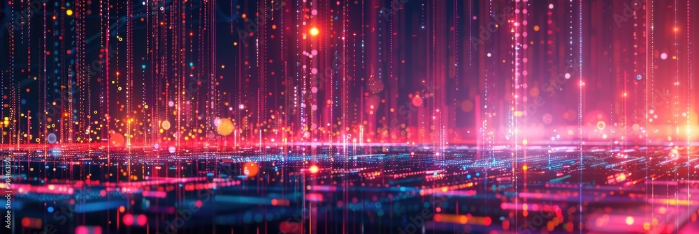 Fototapeta premium Event Information. Wireless Data Flow in 3D Cyberspace Visualization