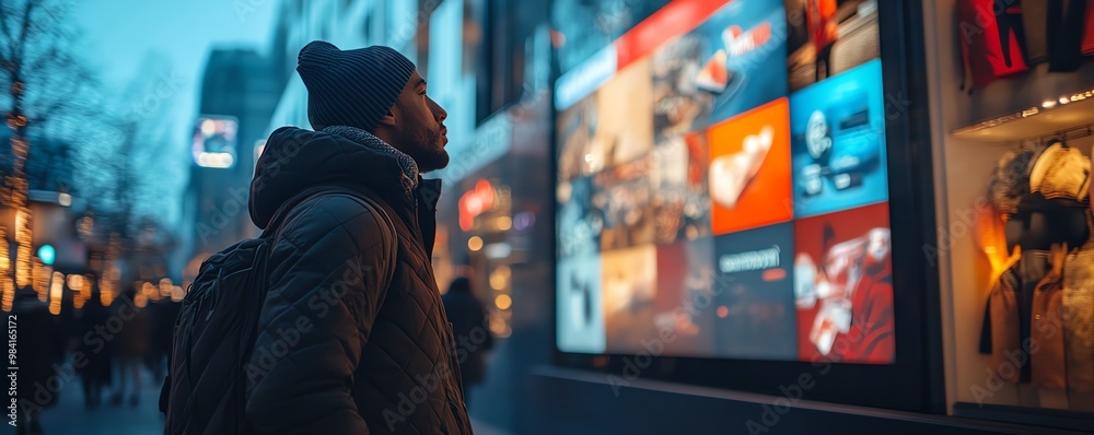 Digital billboard displaying a dynamic sale campaign, with rotating images of products and animated text highlighting exclusive offers Digital billboard displaying a dynamic sale campaign, with rotating images of products and animated text highlighting exclusive offers