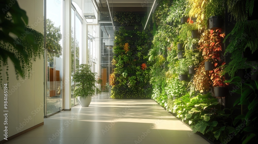 A high-tech indoor vertical garden featuring smart irrigation systems ...