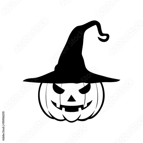 Logo con silueta de calabaza de Halloween Jack O Lantern con sombrero de bruja para su uso en felicitaciones y tarjetas