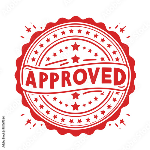 Red approved stamp with stars and circle design for verification and certification