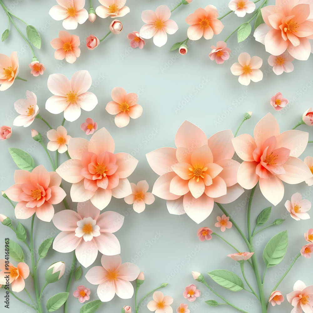 Paper elegant pastel colored flowers Valentine's Day Paper elegant pastel colored flowers Valentine's Day