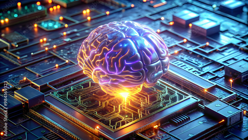 Digital representation of a human brain, sparking innovation. Neon-lit brain circuit, showcasing neural networks and AI. Digital representation of a human brain, sparking innovation. Neon-lit brain circuit, showcasing neural networks and AI.