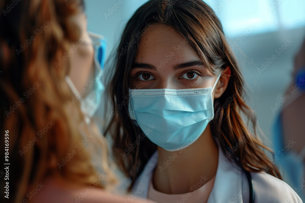 Covid global sefety campaign, Generative AI photo of people in protective facial mask quarantine pandemia Covid global sefety campaign, Generative AI photo of people in protective facial mask quarantine pandemia