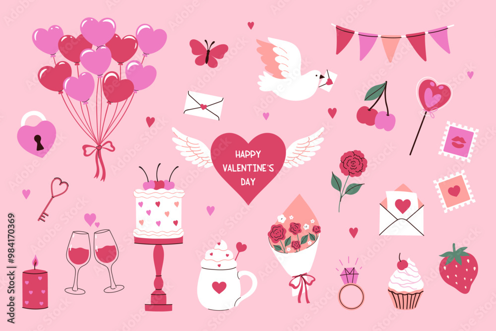 Set of graphic elements of Valentine's day. Vector graphics. Set of graphic elements of Valentine's day. Vector graphics.