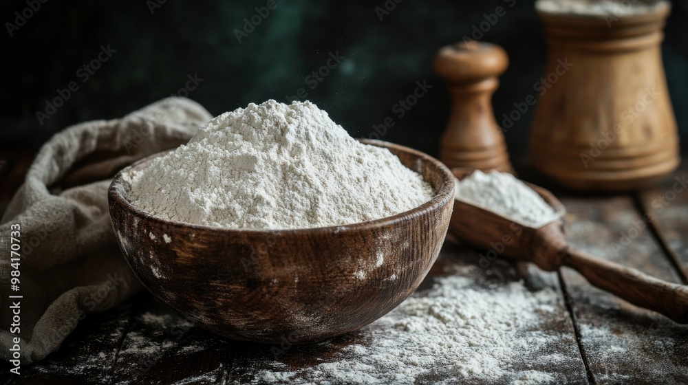 Fototapeta premium Bowl of Flour on Rustic Table